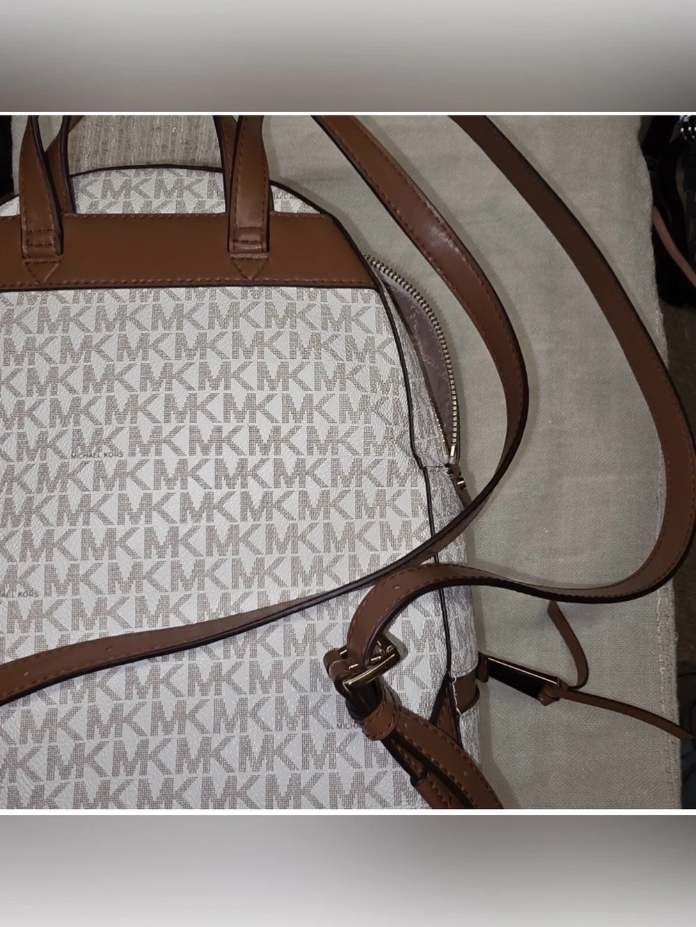 Michael Kors White & Pink MK Logo Backpack